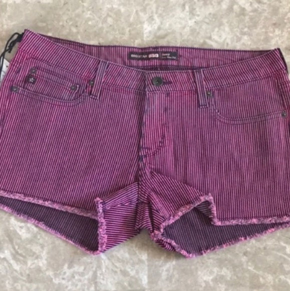 Big Star Pants - Big Star Raw Hem Bright Pink & Black Striped Jorts